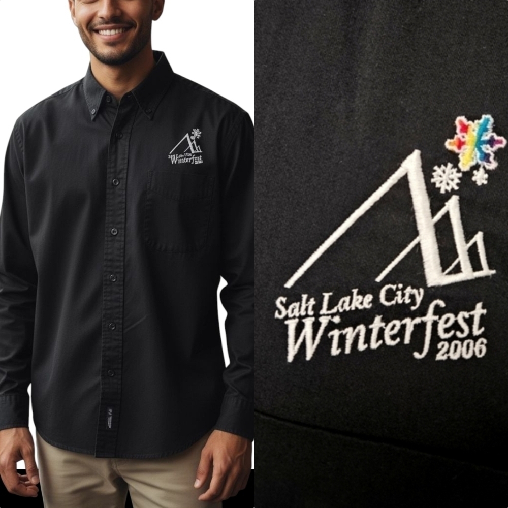 Port Authority Black Embroidered Button Down Shirt Size Medium